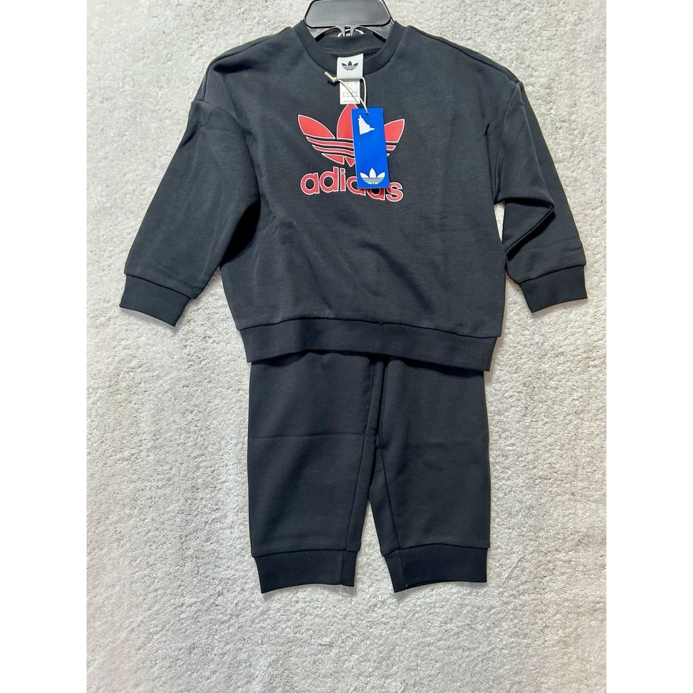 Adidas Trefoil Crew Sweatshirt/Pant Set Toddler 4T Black JX0464 NEW (R2)